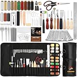 QMNNMA 102PCS Leather Working Tools Leather Tool Kit with Custom Storage Bag, Leather Carving Tools Leather Working Kit for Sewing Carving Cutting Punching Stamping