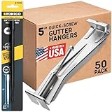 Quick Screw Gutter Hangers 5 Inch- 50 Pack - 5 Inch Gutter Clips with Bonus 6 Inch Drill Bit - Hidden Bracket Clips with Pre-Assembled Screw - Fix Sagging Rain Gutters