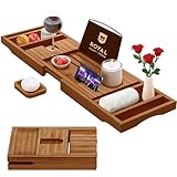 ROYAL CRAFT WOOD Premium Foldable Bathtub Tray - Wood Bath Tray for Tub, Bamboo Bathtub Shelf, Expandable Bath Table Tray, Luxury Bathtub & Bathroom Accessories for New Home & Unique Gift for Women