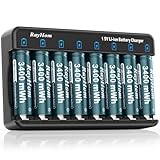 RayHom Rechargeable AA Lithium Batteries with Charger, 8Pack Li-ion Double a Batteries, 1.5V 3400mWh High Capacity, Cycle Times Over 1000+