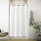 River Dream Stall Shower Curtain with Snap-in Liner,Cotton Blend Fabric Heavy Duty,No Hooks Needed Shower Curtain for Bathroom,Hotel Quality Bathroom Shower Curtain Set,Magnets,White,54x80 inches