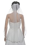 SAMKY 1T 1 Tier Floral Vine Pearl Beaded Bridal Wedding Veil - Light Ivory Fingertip Length 36" V449
