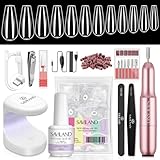 SAVILAND Gel X Nail Kit Coffin: Gel Nail Kit with Nail Tips Coffin Easy Fast Nail Extension 500Pcs Short Coffin Soft Gel Nail Tips 4-in-1 Nail Glue Gel 15ML Mini U V Light For Gel Nail Art Tools Nail
