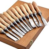 SELFIE CAT 12 Piece Wood Chisel Set for Woodworking Tools Wood Carving Tools with Wooden Case Wood Carving Kit for Beginners and Professionals
