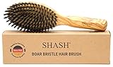 SHASH Everyday 100% Boar Bristle Hair Brush - Made in Germany | Suitable For Thin To Normal Hair, Firm, and Naturally Conditioning | Enhance Texture, Exfoliate, and Stimulate the Scalp