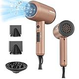 SHRATE Lightweight Ionic Hair Dryer with Diffuser - Powerful 1800W Blow Dryer for Fast Drying - Professional Low Noise Mini Hair Dryer for Travel, Gifts, Hair Styling (Gold)