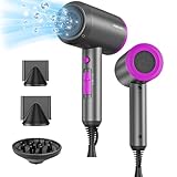 SHRATE Lightweight Ionic Hair Dryer with Diffuser - Powerful 1800W Blow Dryer for Fast Drying - Professional Low Noise Mini Hair Dryer for Travel, Gifts, Hair Styling (Grey)