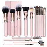 SIXPLUS Travel Makeup Brushes with Case, 15 Pcs Pink Makeup Brush Set Professional for Foundation Powder Concealer Eyeshadow Blush, Covers, Best Make Up Brush Kit Gift for Women Girlfriend Mom