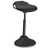 SONGMICS Standing Desk Chair, Adjustable Ergonomic Standing Stool, 23.6-33.3 Inches, Swivel Sitting Balance Chair, Fabric Upholstery, Anti-Slip Bottom Pad, Ink Black UOSC02BK