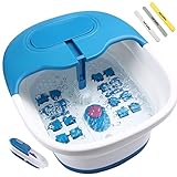 SPA4PIEDS Collapsible Foot Spa Massager with Remote Control and 3 Double Sided Nail Buffer File Polisher, Bubble Jets, 3 Temperature and 2 Timer Settings, Easy Storage and Space Saving-Blue