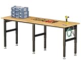 SPECRAFT 84“ Adjustable Heavy Duty Workbench with 4 AC Outlet and 2 USB Ports Power Outlets, 5000 Lbs Capacity, Rubber Wood Top for Garage, Workshop, Office