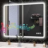 STARLEAD 28"x36" LED-Bathroom-Mirror-with-Lights, Wall-Mounted with Bluetooth Speaker, Anti-Fog, 3 Color Temperature, Dimmable Brightness, Waterproof, Tempered Glass, Frontlit & Backlit