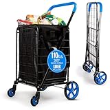 SereneLife Folding Utility Cart with 360° Swivel Wheels, 110 lb Capacity, Portable & Collapsible for Groceries, Laundry, Luggage