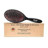 Since 1869 Hand Made In Germany - Nylon Boar Bristle Brush Suitable For Normal to Thick Hair - Gently Detangles, No Pulling or Split Ends - Softens and Improves Texture, Stimulates Scalp (Large)