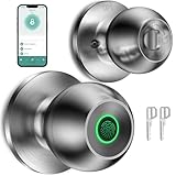 Smart Door Knob, Fingerprint Door Lock Smart Lock Biometric Door Lock Fingerprint Door knob with App Control Suitable for Bedroom,Cloakroom,Apartments Offices,Hotels(Silver)