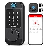 Smart Locks WiFi Deadbolt: SMONET Fingerprint Front Door Lock Keyless Entry with Keypad Electronic Digital Deadbolt Alexa Gateway Remote Control, Bluetooth APP KeyFob Code Auto-Lock for Home, Black