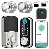 Smart WiFi Door Lock Set: Hornbill Silver Keyless Entry Door Lock Deadbolt with Handle Set Fingerprint Door Lock with 2 Knobs Alexa Bluetooth Remote Code Auto Lock for Home Hotel Security