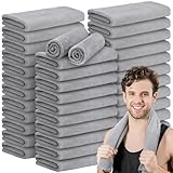 SmoothNovelty 36 Pcs Microfiber Gym Towel 16 x 28 in Bleach Proof Towels Absorbent Soft Sweat Towels Quick Dry Lightweight Towel for Hand Salon Bath Spa Hotel Pool Home Hair Care, Light Grey