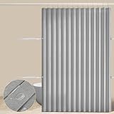 South to East Waterproof Shower Curtain, NO Liner Needed, Heavy Duty Folding Linen Shower Curtain, 72x80 Magnetic Fabric Shower Curtain Sets for Bathroom, Stainless Steel Hooks, Grey