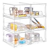 Stebopum 6 Pack Stackable Makeup Organizer, 4.4'' Tall Acrylic Bathroom Makeup Organizer and Storage Drawer with Pull-out Handle, Clear Plastic Storage Bins for Vanity,Pantry,Desk,Undersink,Kitchen