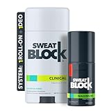 SweatBlock Antiperspirant Deodorant System - MAXIMUM CLINICAL STRENGTH for Men & Women - Hyperhidrosis Aid Up for to 7-Day Sweat Control - Roll-On 1.2 fl oz + 48-Hour Odor Protection Stick 2.7oz
