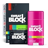 SweatBlock MAX STRENGTH Deodorant System for Women - Hyperhidrosis Aid for Excessive Sweating & Underarm Odor - 10 Wipes + 1 Coconut & Vanilla Deodorant Stick (2.7oz)