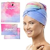 THE PERFECT HAIRCARE Curly Hair Girls Microfiber Plopping Towel Set - Anti-frizz Silky Smooth Hair Drying Wrap for Women - Super Absorbent Large Hair Towel + 2 Scrunching Towels to Micro Plop