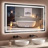TIFULLHOME 55x30 Inch Lighted Bathroom Mirror for Wall, Tempered Glass Smart Led Bathroom Mirror with Anti-Fog, Stepless Dimmable, 3 Colors, Memory, Brighter Led Bathroom Vanity Mirror