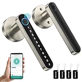 TMEZON Smart Door Lock Fingerprint, Keyless Entry Door Lock with Handle, APP/IC Cards/Codes/Keys/Fingerprints Biometric Electronic Keyless Entry Lock for Bedroom Home Hotel Office