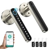 TMEZON Smart Door Lock Fingerprint, Keyless Entry Door Lock with Handle, APP/IC Cards/Codes/Keys/Fingerprints Biometric Electronic Keyless Entry Lock for Bedroom Home Hotel Office