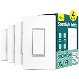 TREATLIFE Smart Light Switch Single Pole Smart Switch Works with Alexa, Google Home and SmartThings, 2.4GHz Wi-Fi Timer Light Switch, Neutral Wire Required, No Hub Required, FCC Listed, 4 Pack