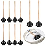 Tanlade 10 Pcs Heavy Duty Toilet Plungers Bulk Black Plunger for Bathroom Unclog Sink Plunger with Rubber Double Thrust Force Cup Suction 18'' Wooden Handle Fix Clogged Toilets for Stores Restaurants