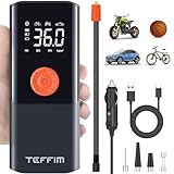 Teffim Tire Inflator Portable Air Compressor with Digital Pressure Gauge, 12V Smart Air Pump for Car Tires, Motorcycle, SUV, Electric Bike, Bicycle, Sports Balls with 10000mAh Battery & LED Light (1)