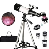 Telescope for Kids Adults Beginners,70mm Aperture 400mm Focal Length Telescopio for Astronomy, Multi Coated Travel Refractor Telescopes with Wireless Remote,Astronomical Telescope for Beginners