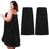 Tigeen 2 Pcs Towel Wrap for Women Lightweight Spa Robe with Adjustable Closure Elastic Top Soft Bathrobe Spa Wrap (Black, XXL-4XL)
