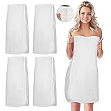 Tigeen 4 Pcs Spa Wrap Towel Wrap for Women Spa Robe with Adjustable Closure Elastic Top Lightweight Wraps for Bath Shower (White,M)