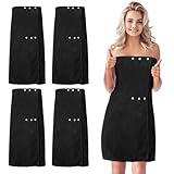 Tigeen 4 Pcs Spa Wrap Towel Wrap for Women Spa Robe with Adjustable Closure Elastic Top Lightweight Wraps for Bath Shower (Black,M)
