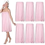 Tigeen 6 Pcs Bath Wraps for Women Waffle Spa Robe Adjustable Closure Elastic Top Lightweight Towel Dress (Pink,M)