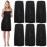 Tigeen 6 Pcs Bath Wraps for Women Waffle Spa Robe Adjustable Closure Elastic Top Lightweight Towel Dress (Black)