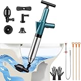 Toilet Plunger Drain Clog Remover: High Pressure Air Drain Blaster Gun Drain Clog Remover Tool- Stainless Steel Air Plunger for Bathroom, Sink, Floor, Kitchen Clogged