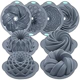 Tongjude 4 Pieces Silicone Fluted Cake Pans, 10 Cups Tube Baking Pan, Silicone Molds for Homemade Cake, Bread and Jello, BPA Free, Grey