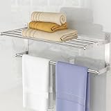 Towel Racks for Bathroom, 24" Bathroom Shelf with Towel Bar, SUS304 Stainless Steel Bath Towel Rack Wall Mounted, 2 Tier Bathroom Towel Rack with Shelf, Towel Storage for Bathroom - Brushed Nickel