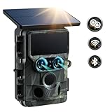 Trail Camera Solar Powered - Dual Lens 60MP 4K 30FPS WiFi Bluetooth Game Camera with Starlight Night Vision, IMX458 Sensors Trail Camera 0.1S Trigger IP66 Waterproof for Outdoor Wildlife Monitoring