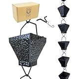 U-nitt Rain Chains for Gutters | Rainwater Catcher & Diverter | 8.5 FT Metal Black Rain Chain | Powder Coated w/Textured Square | Roof Gutter Chain Downspout | DIY Rain Chain Installation Kit