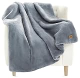 UGG 11069 Euphoria Plush Faux Fur Reversible Throw Cozy Fuzzy Fluffy Blanket for Couch Bed Hotel Style Luxury Machine Washable Home Decor Luxurious Soft Throws for Sofa, 50 x 70-inch, Chambray