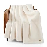 UGG 16796 Euphoria Plush Faux Fur Reversible Throw Blanket for Couch or Bed Luxury Hotel Style Machine Washable Soft Cozy Home Decor Fuzzy Fluffy Sofa Blanket, 50 x 70-Inch, Snow