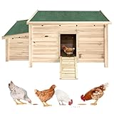 Unovivy Small Wooden Chicken Coop Hen House Poultry Cage with 2 Chicken Nesting Box & Ramp, Poultry Cage Rabbit Hutch for Outdoor Backyard, Natural Wood