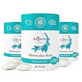 Unscented Dishwasher Pods by AspenClean, Dye-Free, Zero Plastic, Vegan, Eco-Friendly, Natural Dishwasher Detergent, EWG Verified™ - 28 Count (3 Pack)