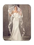 Unsutuo Cathedral Wedding Veil 1 Tier Lace Applique Bridal Veil Long Tulle Veil with Comb for Women and Bride (Ivory)