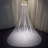 Unsutuo Wedding Veil Comb Bridal Cathedral Veil 1 Tier Glitter Drop Veil Wedding Hair Comb for Brides, 118 Inches (Sparkling White)